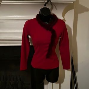 90s original Kangjiao sweater/top faux fur. Red perfect for Valentine’s Day